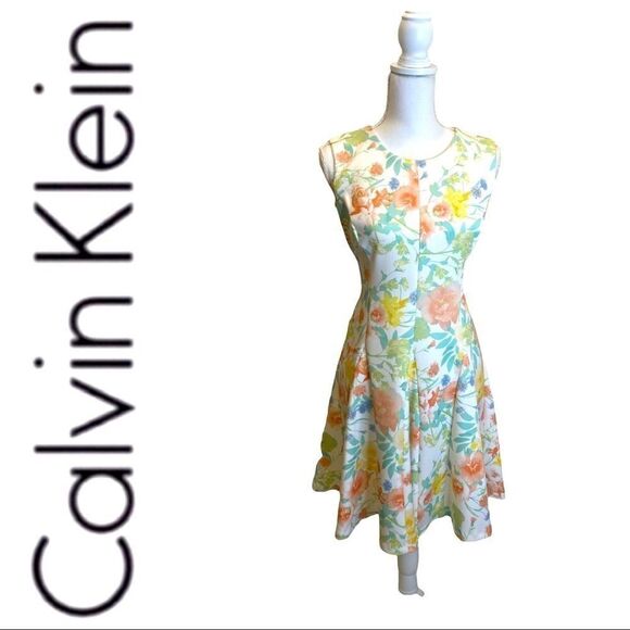 Calvin Klein Dresses & Skirts - Calvin Klein White Floral Dress Size 12 Petite